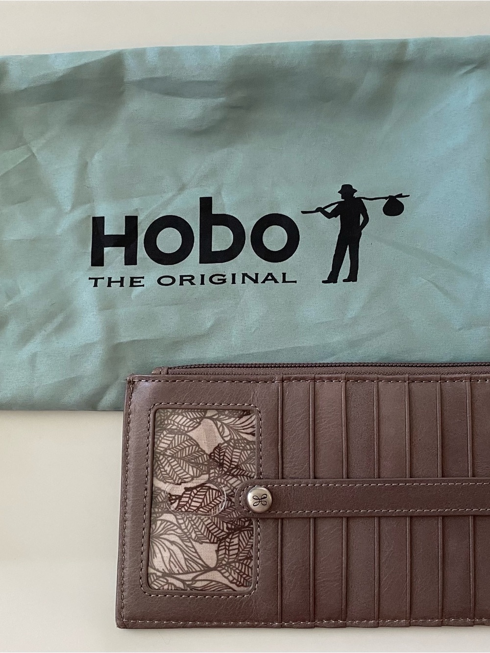 HOBO Taupe Leather Accordion Card Wallet with ID Window